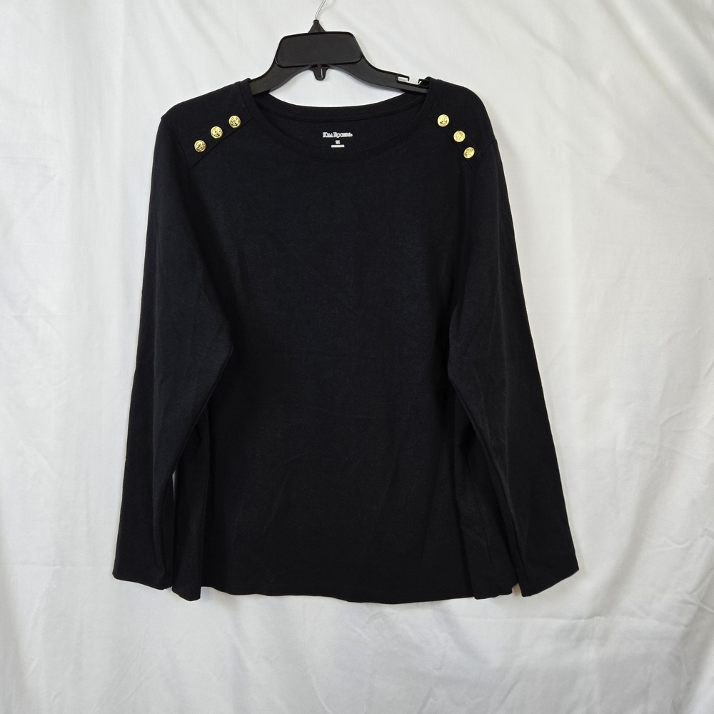 Kim Rogers Women Black Gold Button Long Sleeve Career Casual Sweater Top 1X NWOT